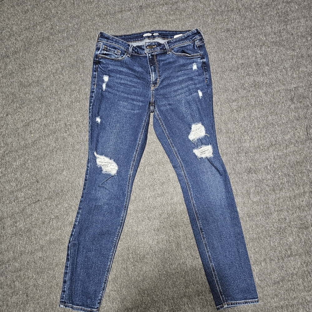 Old Navy Rockstar Super Skinny Mid-Rise Distressed Dark Wash Jeans Size 10